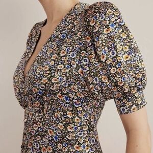 BODEN Black Floral Midi Dress